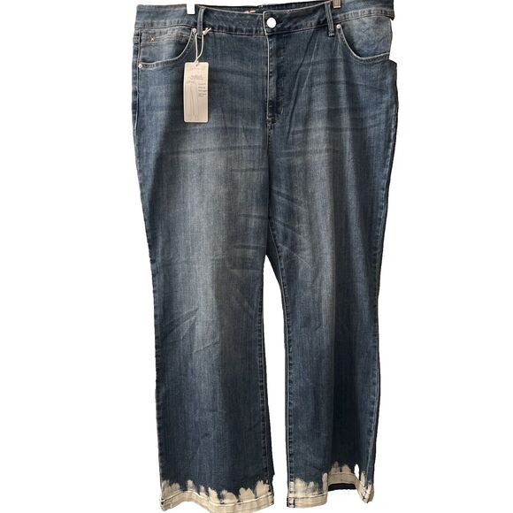 Seven7 Bella Jeans Women 24W High Rise Wide Leg Light Denim White Embellishment - Picture 1 of 16